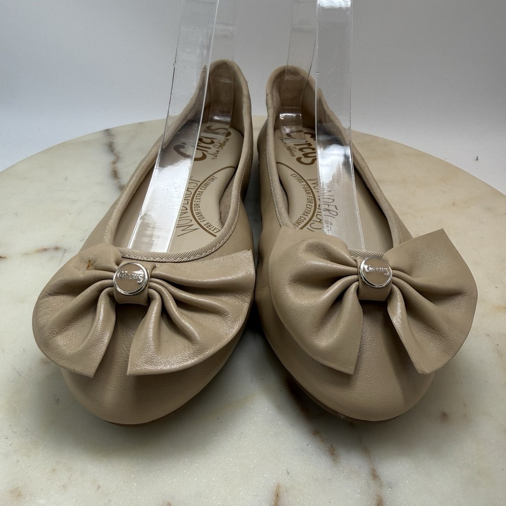 Circus by Sam Edelman Carmen Ballet Flats Romantic Twee Leather Tan Bow Sz 6.5M